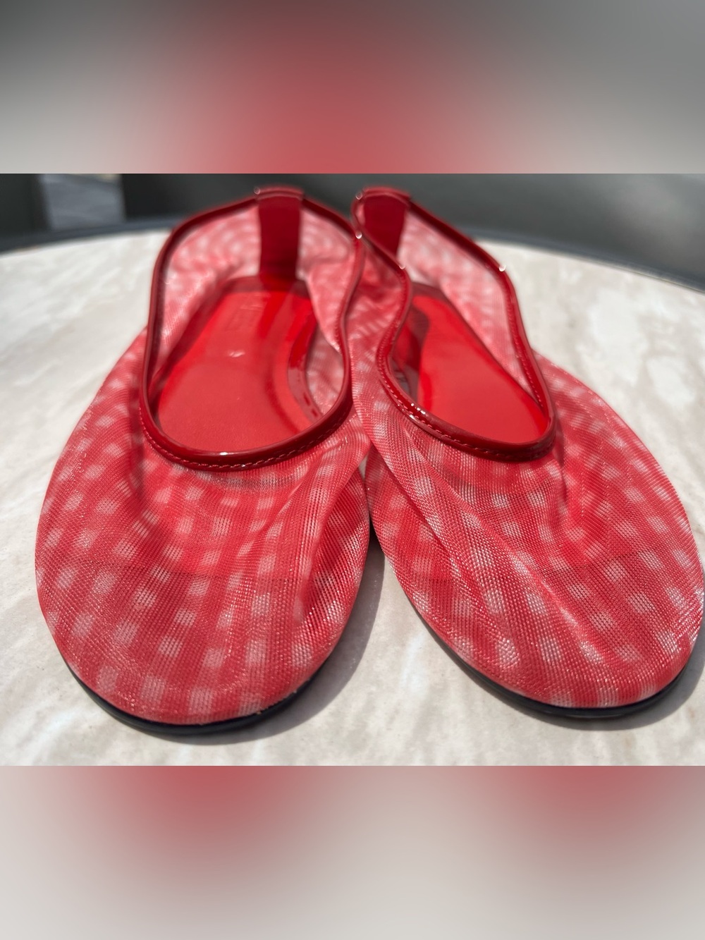 New Steve Madden Women's Meadow Ballet Flats in Red Gingham Mesh Size 6.5 - Picture 9 of 10